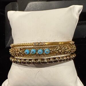 Elegant Gold and Turquoise Bangle Set